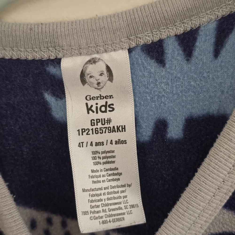 Gerber Kids 4T Dinosaur Print One Piece Pajamas - Navy and Yellow